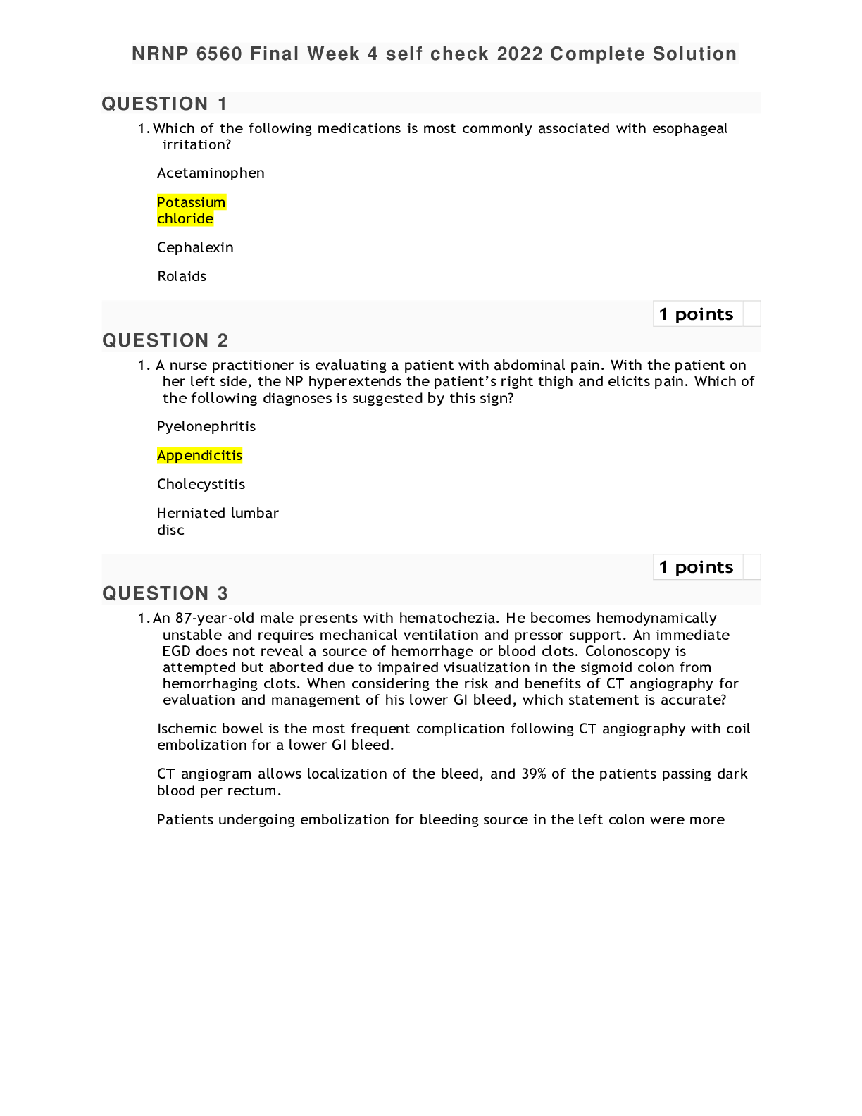 Preview image of NRNP 6560 Final Week 4 self check 2022 Complete Solution document